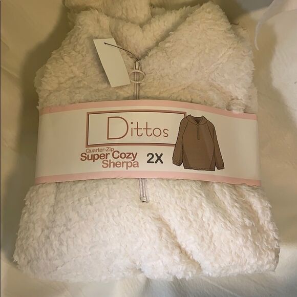 Dittos Sherpa Jacket Quarter Zip Super Cozy White Sz 2X Long Sleeve Winter Fall - Picture 1 of 10